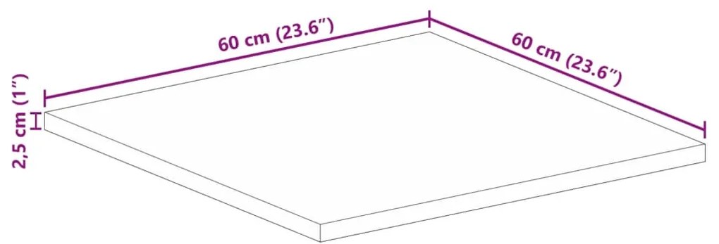 Tampo de mesa quadrado 60x60x2,5 cm mangueira maciça