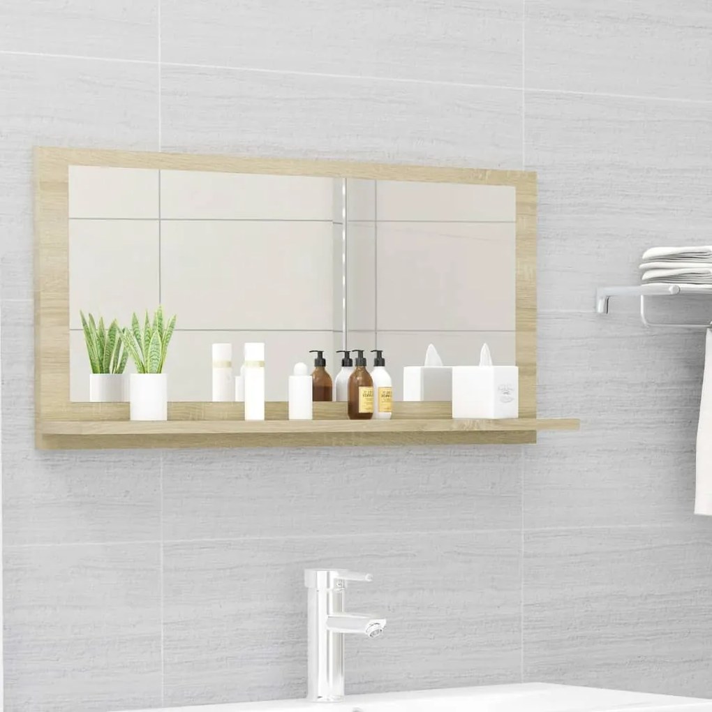 Espelho de casa de banho 80x10,5x37 cm contraplacado carvalho