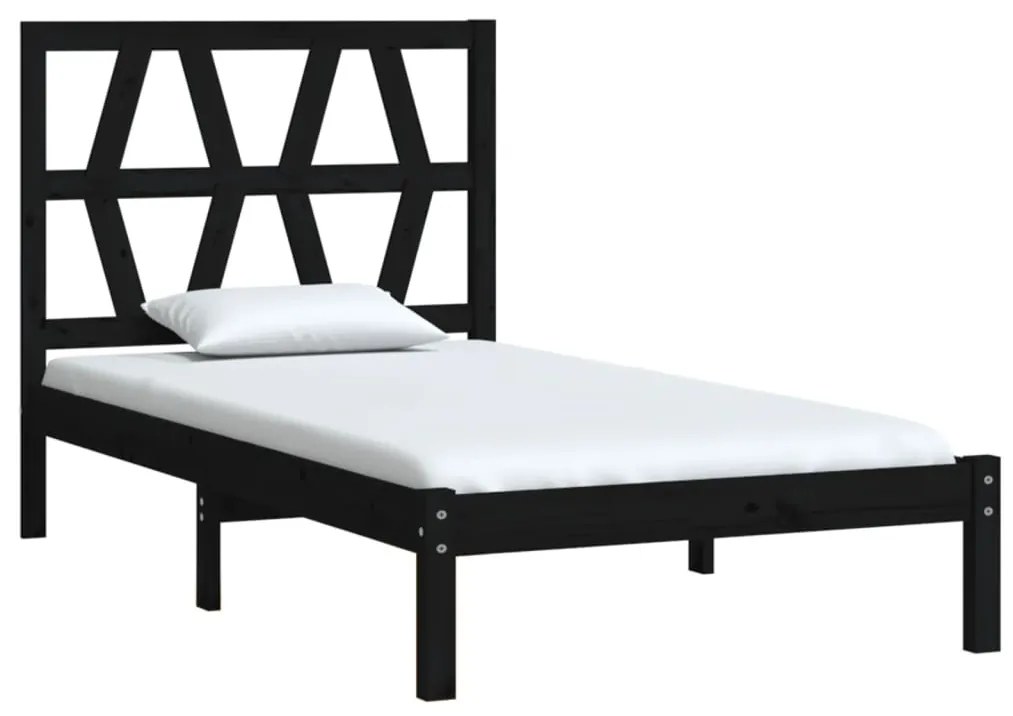 Estrutura de cama pequena solteiro 75x190 cm pinho maciço preto