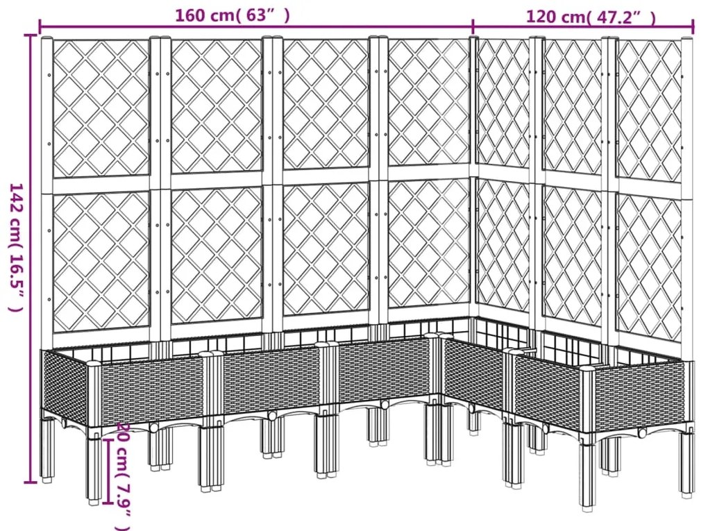 Vaso/floreira de jardim c/ treliça 160x120x142 cm PP castanho