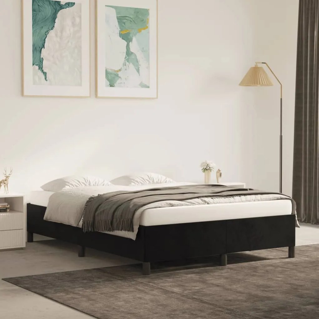 Estrutura de cama sem colchão 140x190 cm veludo preto