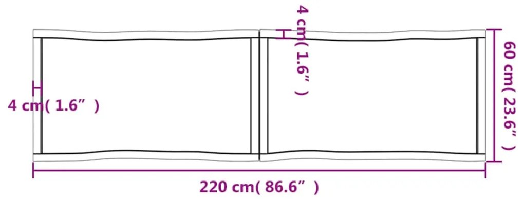 Tampo mesa 220x60x6 carvalho tratado borda viva cinza-escuro