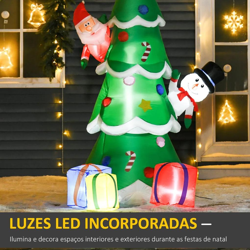 Árvore de Natal Inflável 180cm com Luzes LED Decoração de Papai Noel Boneco de Neve e Presentes com Inflador para Interior e Exterior 115x105x180cm Ve