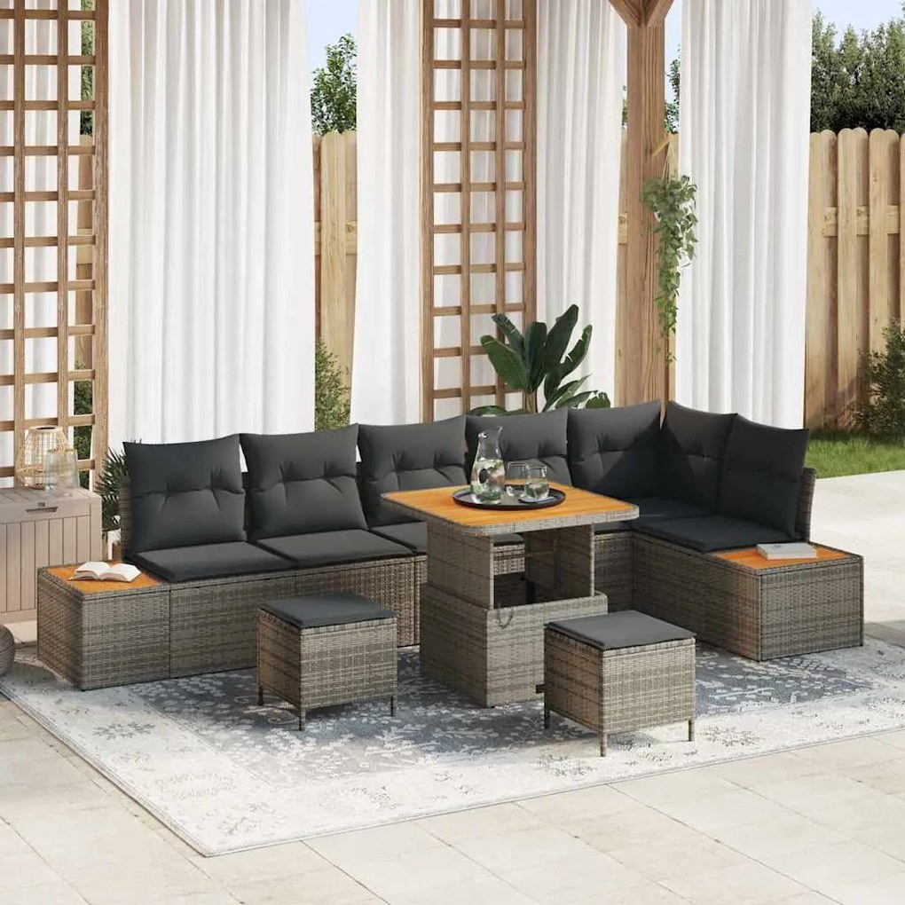 vidaXL Conjunto de Sofá de Jardim 9 pcs Cinzeto Rattan Sintético