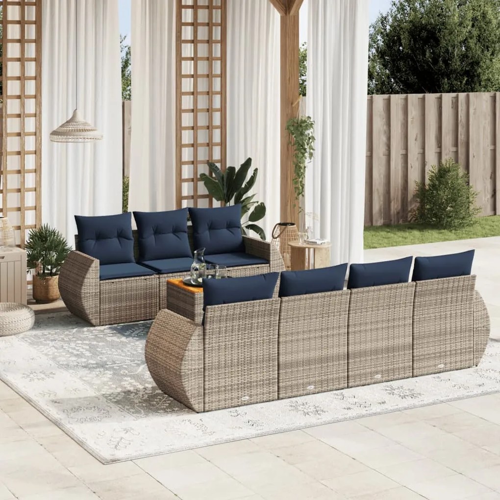 vidaXL 8 pcs conjunto sofás p/ jardim c/ almofadões vime PE cinzento