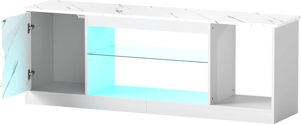 Móvel de TV, 148 x 35 x 52,5 cm, Iluminação LED com Comando à Distância, Branco