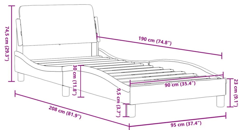 Estrutura de cama c/ cabeceira 90x190 cm veludo cinzento-claro