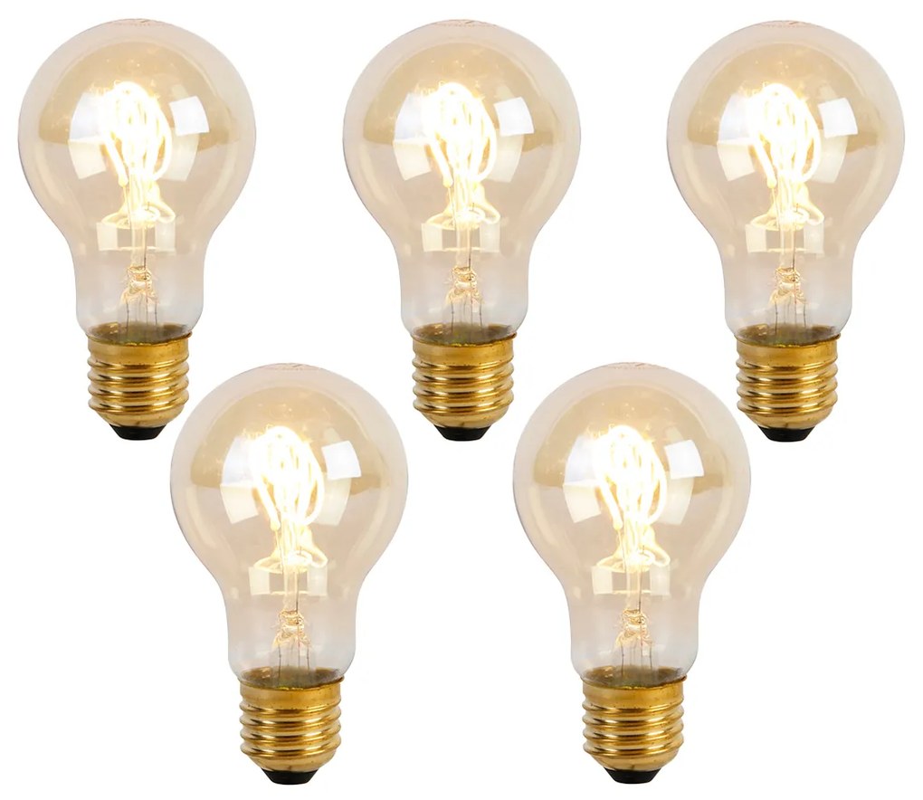 Conjunto de 5 lâmpadas LED filamento espiral E27 A60 Goldline 2W 150lm 2200K