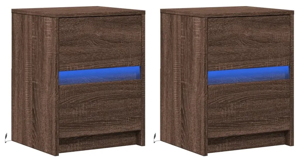 Mesas cabeceira LEDs 2 pcs derivados madeira carvalho castanho