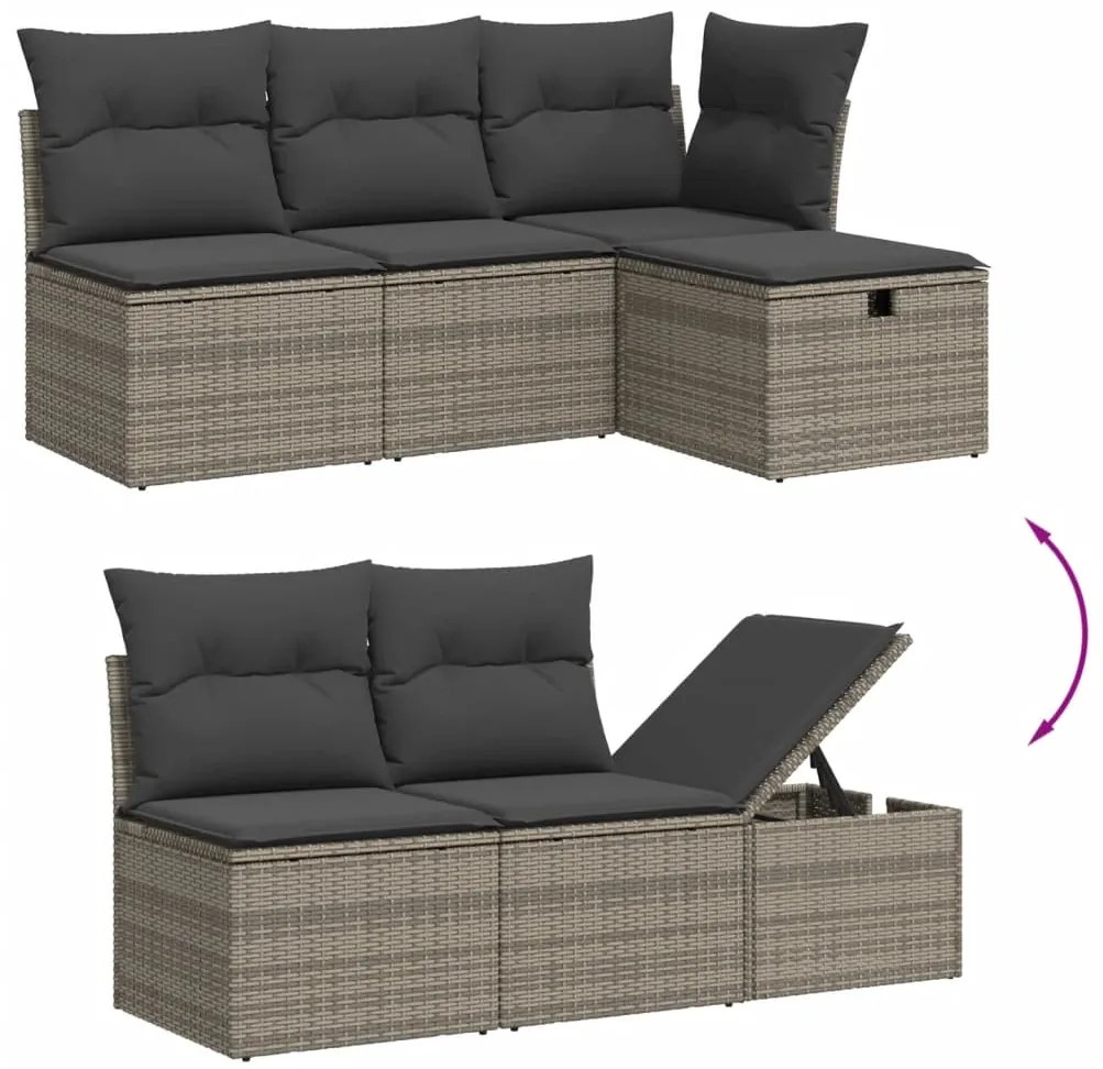 6 pcs conjunto sofás de jardim com almofadões vime cinzento