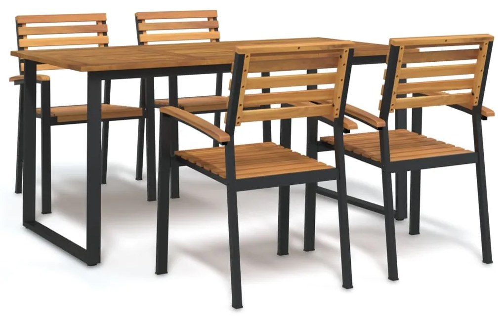 vidaXL Conj. jantar p/ jardim 5 pcs madeira de acácia maciça e metal