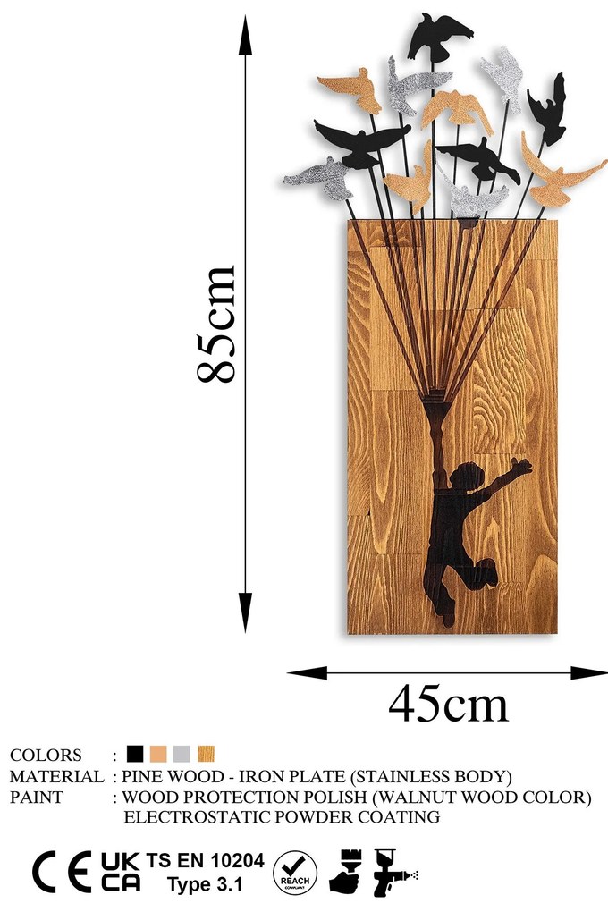 Acessório Decorativo de Parede Flying Boy – Nogueira e Preto – 45 x 86