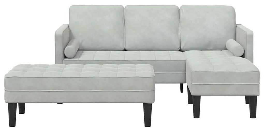 Sofá de Jardim vidaXL com Banco e Almofadas L-Shaped Veludo Cinzento C