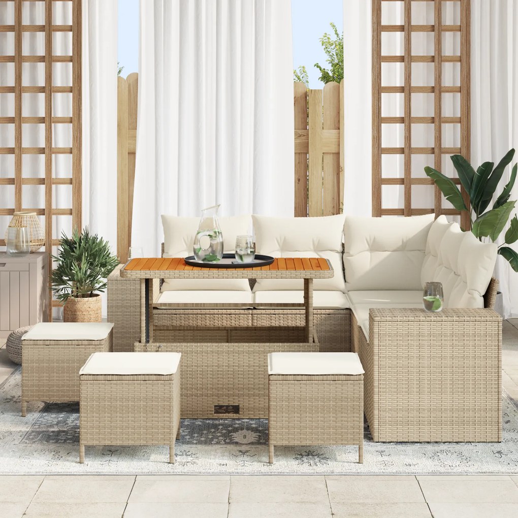Conjunto de Sofá de Jardim vidaXL 9 Peças com Almofadas Bege Poliratan