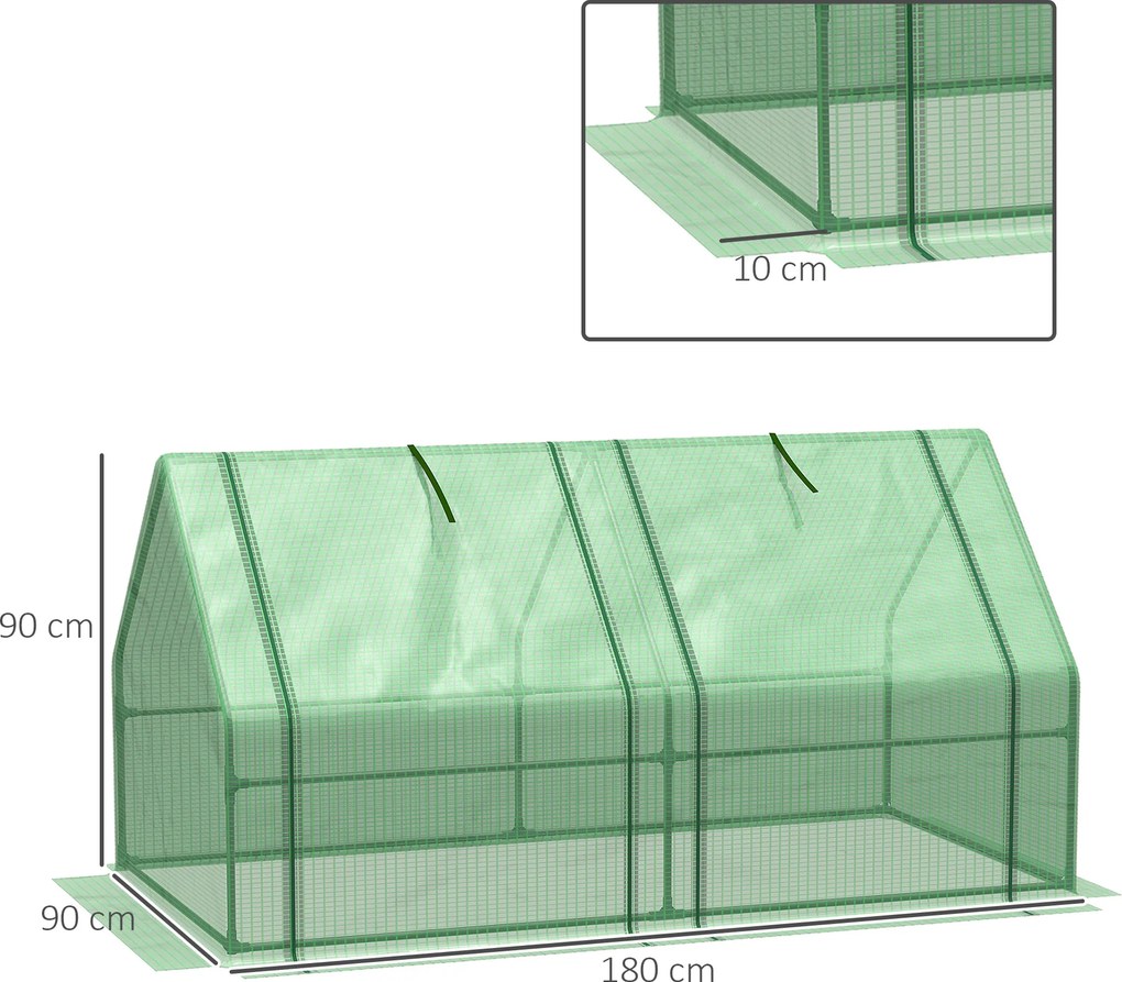 Mini estufa de jardim, em túnel, 180 x 90 x 90 cm, aço, PE de alta densidade 140 g/m², proteção anti-UV, janelas com fecho de correr, verde