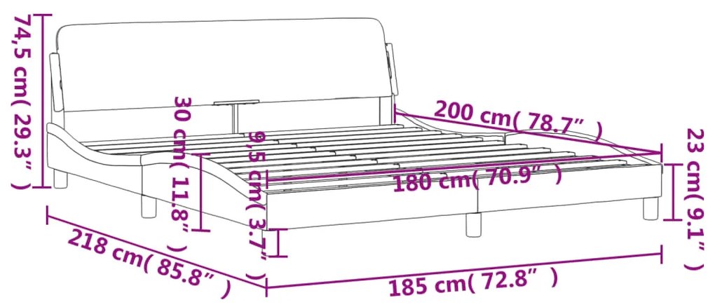 Estrutura cama c/ cabeceira 180x200cm couro artificial cinzento