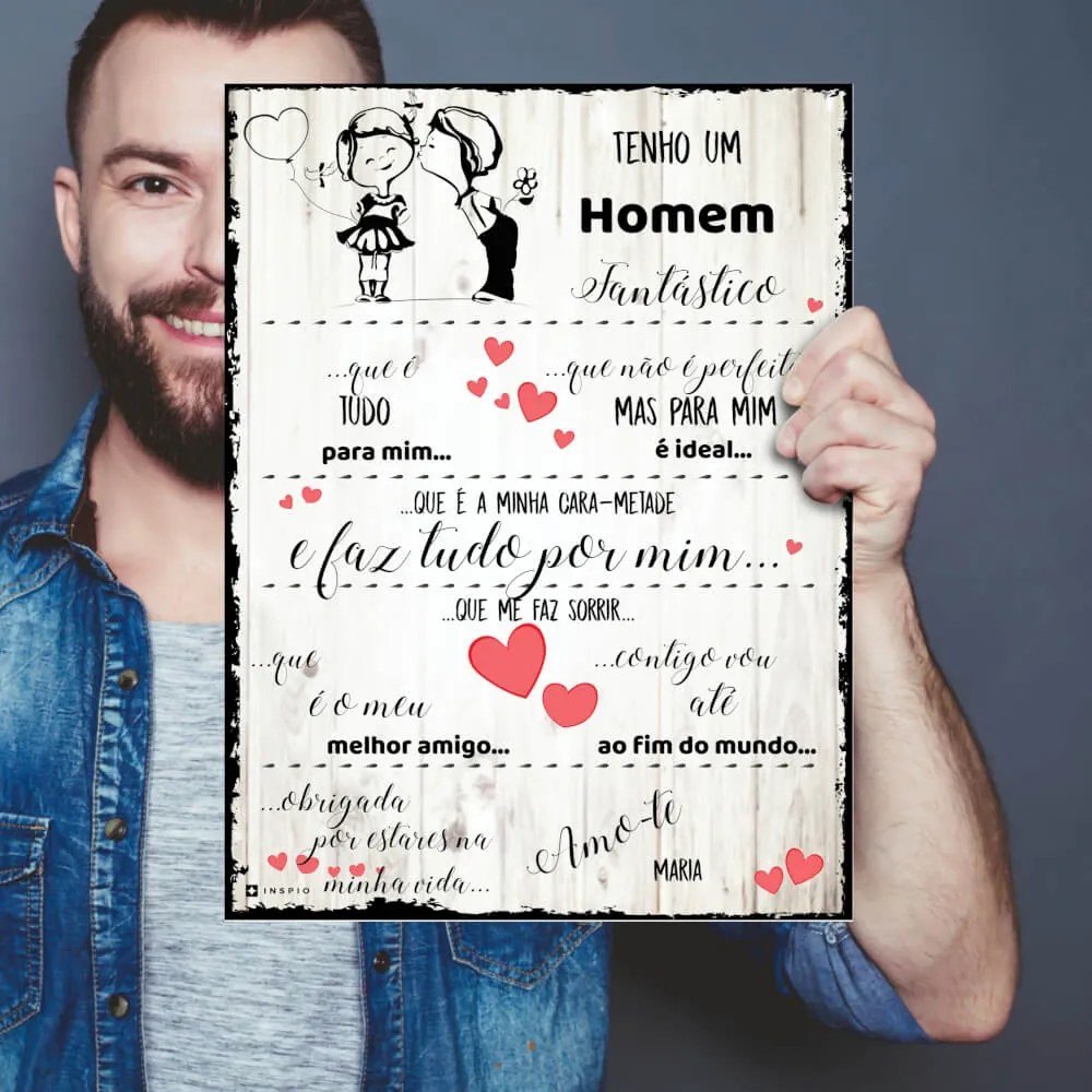 Prenda do dia do pai - Declaração de amor ao pai ou ao marido - Placa de parede