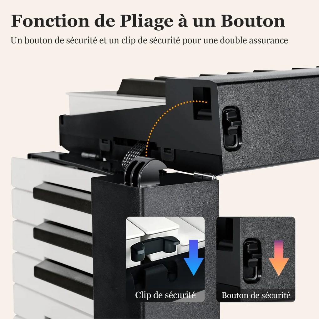 Teclado eletrônico dobrável com 88 teclas iluminadas Teclado digital branco