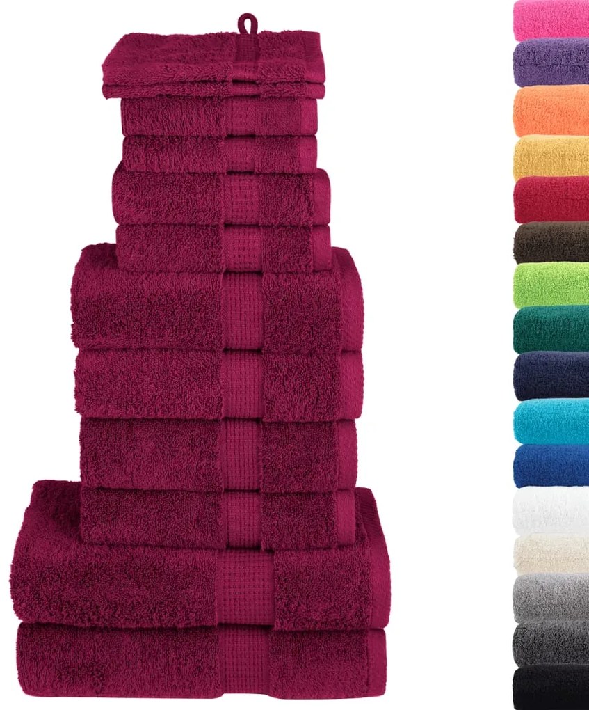 12 pcs Conjunto de toalhas premium SOLUND 600 gsm bordô