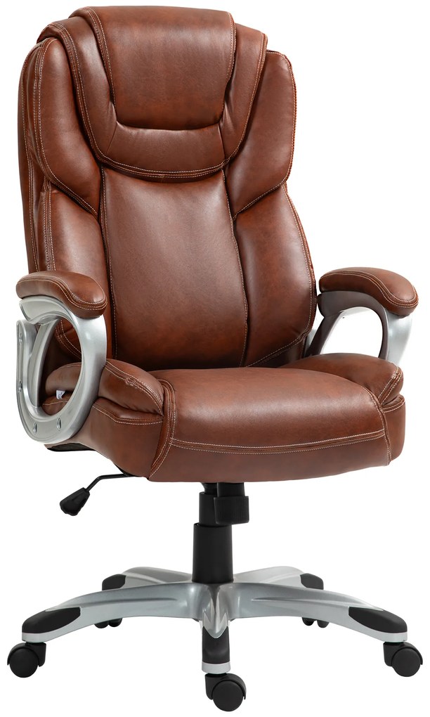 HOMCOM Cadeira de escritório cadeira de escritório com função de balanço rodas giratórias 360° 66 x 75,5 x 115,5-124,5 cm marrom | Aosom Portugal