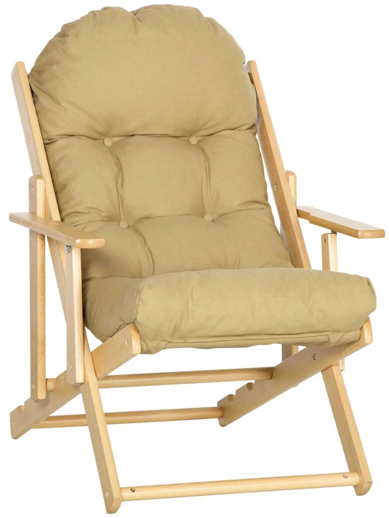 HOMCOM Poltrona Sala de Estar Reclinável e Dobrável em Madeira Cadeira com Almofadado Capitonê 71x89x96 cm Marrom Claro | Aosom Portugal