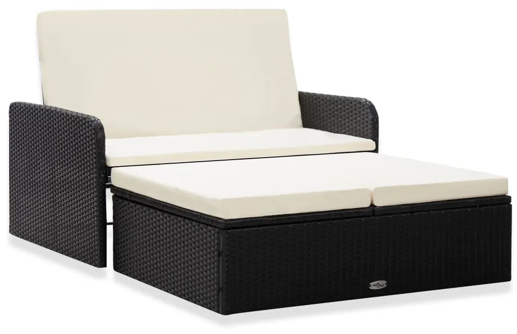 2 pcs conjunto lounge de jardim c/ almofadões vime PE preto