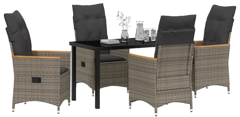 Conjunto de Jantar de Jardim com 5 Peças e Almofadas em Rattan PE Cinz