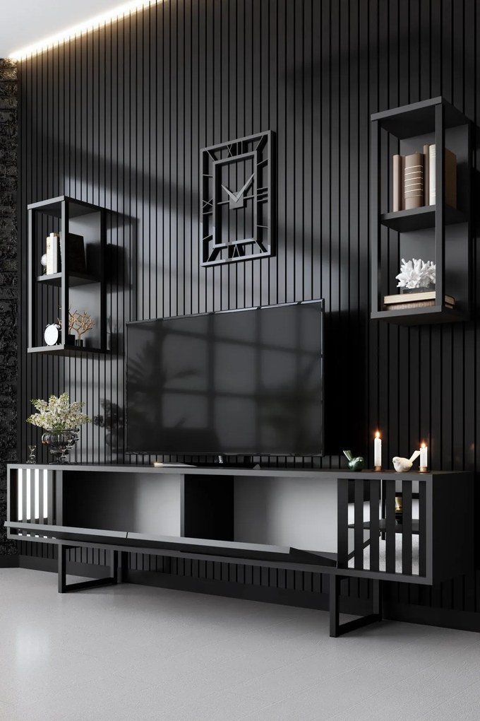 **** Conjunto de Móveis de Sala Chrome Line Set – Antracite Preto – TV
