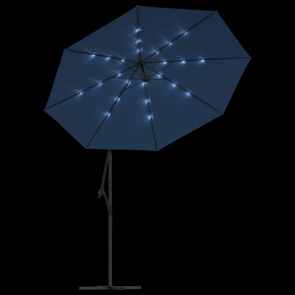 Guarda-sol cantilever c/ luzes LED/poste aço 300 cm azul-ciano