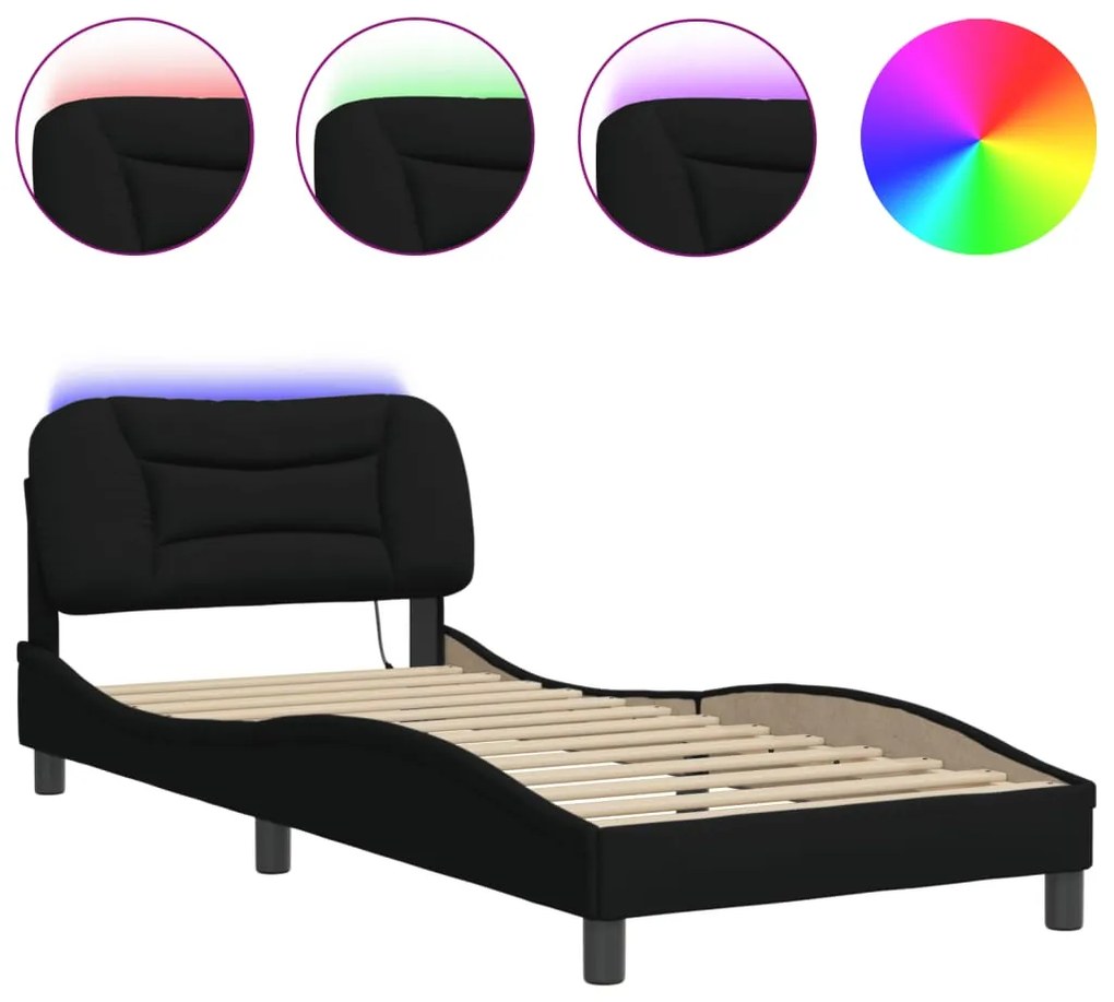 Estrutura de cama com LED sem colchão 80x200 cm tecido preto