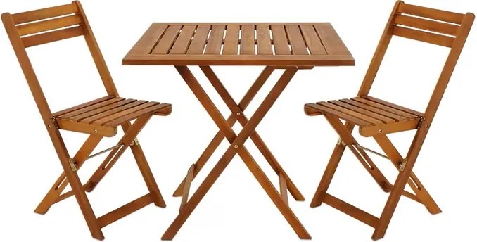 Conjunto de jardim uma mesa e duas cadeiras em madeira de acácia dobrável com 3 peças Castanho