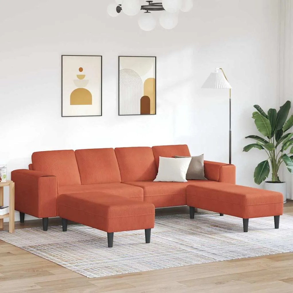 Sofá de Tecido Laranja Vermelho 208 cm Tecido de veludo côtelé
