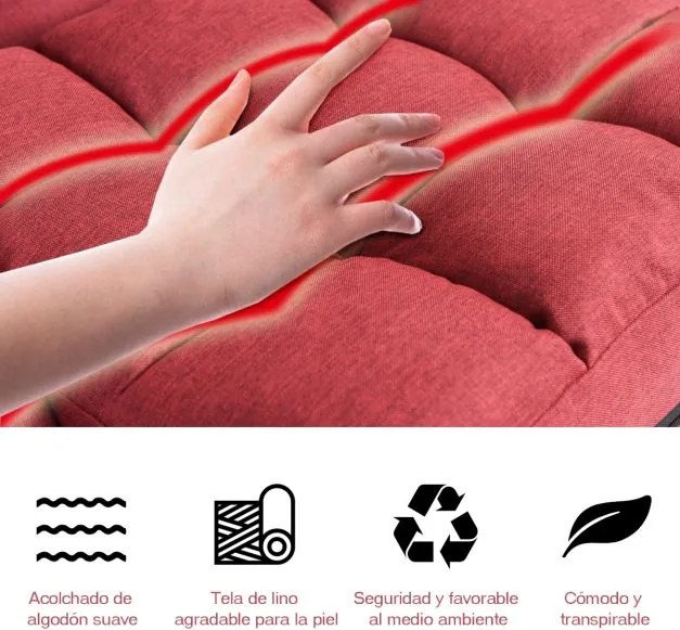 Sofá Cama de Chão individual dobrável com almofada multifuncional para quarto Sala de estar Varanda 67 x 65 x 72 cm Vermelho