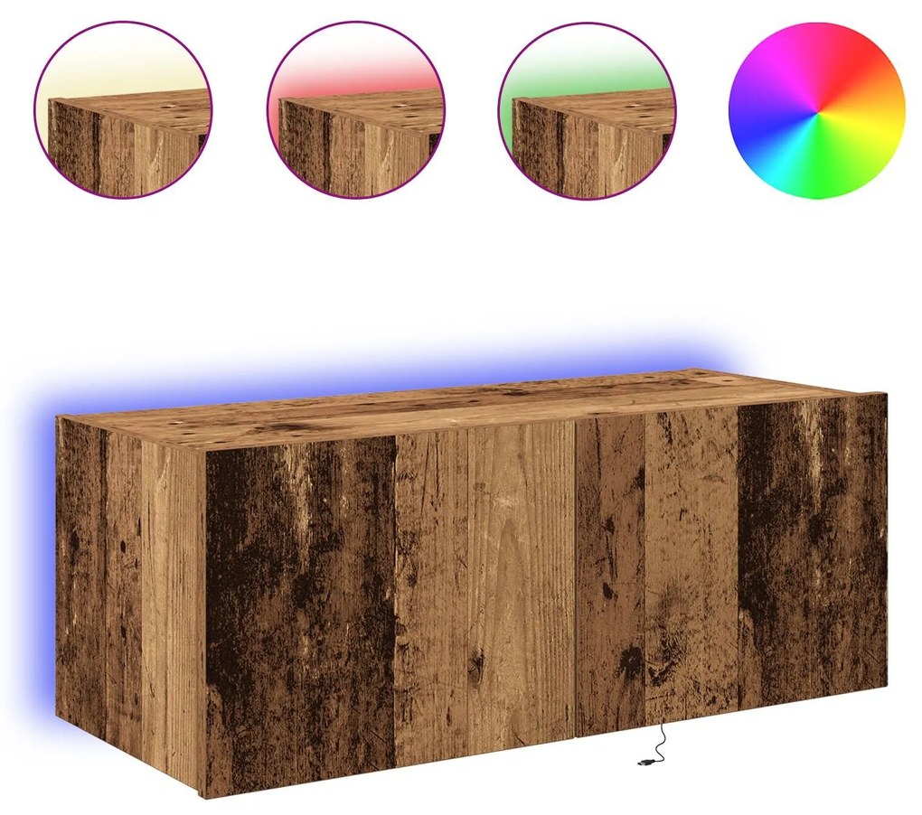 Armário de TV vidaXL com luzes LED Madeira velha 80x35x31 cm
