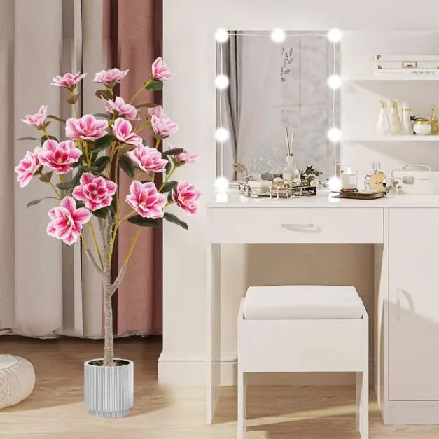 Árvore de Magnólia 130 cm com folhas PEVA Troncos multi-ramificados Musgo realista Verde, Branco, Rosa