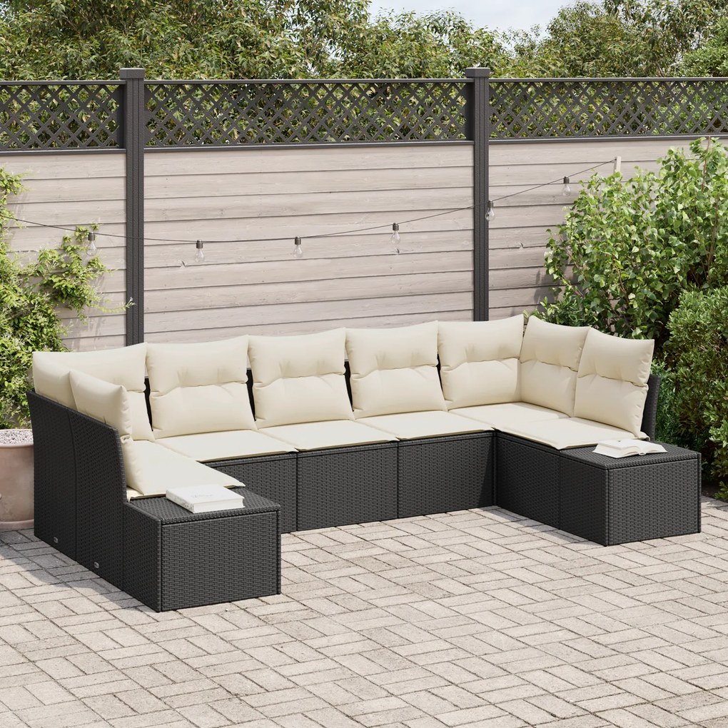 Conjunto de Sofá de Jardim de 7 Peças com Almofadas em Rattan Preto