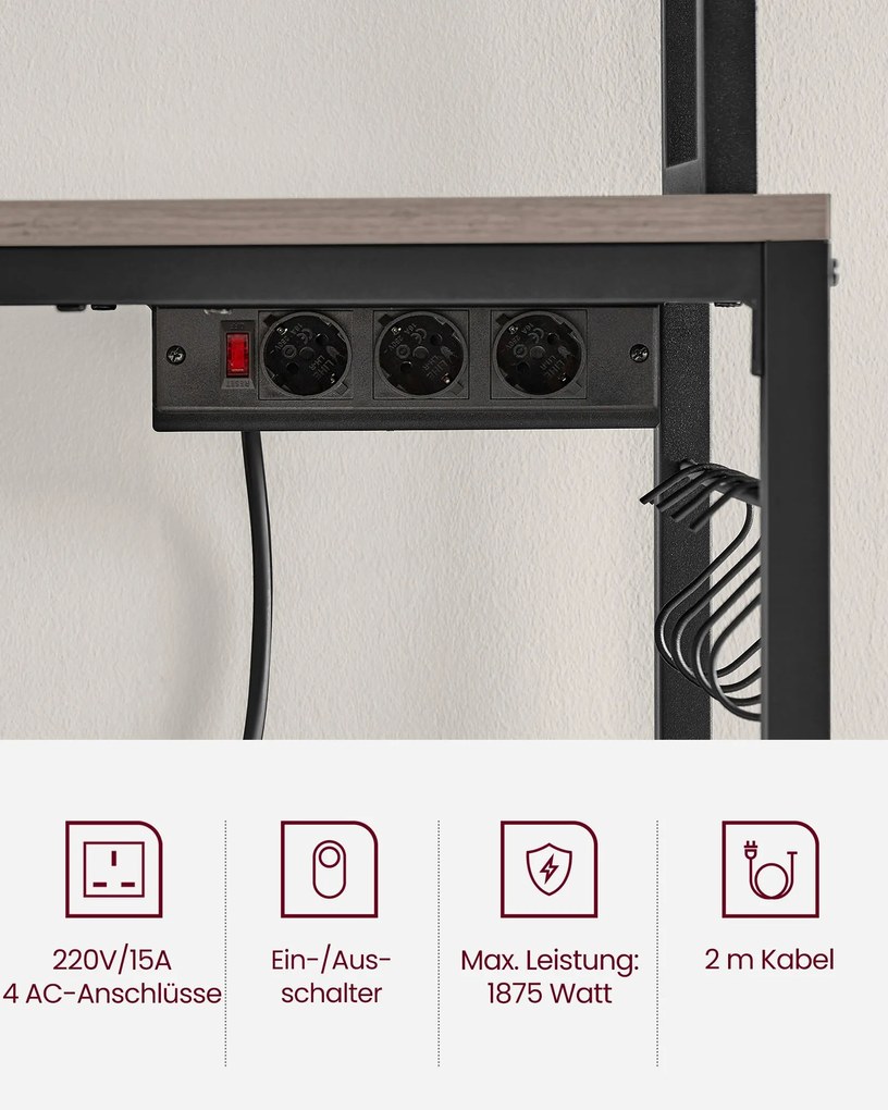 Estante para Cozinha com tomadas 40 x 60 x 170 cm 14 ganchos greige-preto