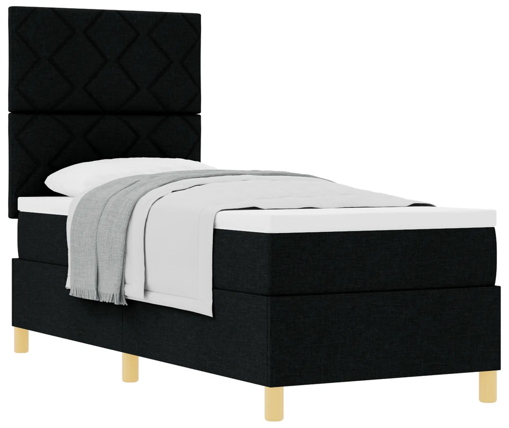 Cama Box Spring com Colchão Preta 80x200 cm Tecido