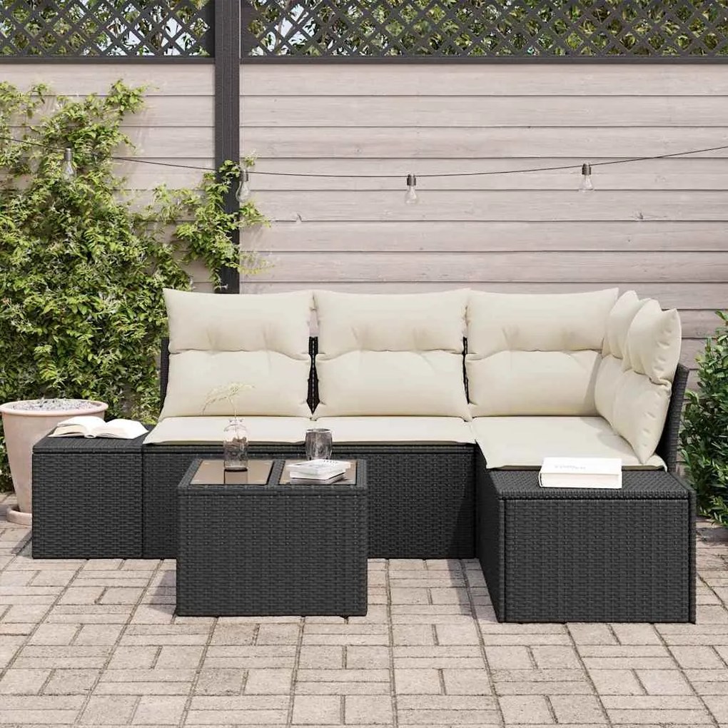 Conjunto de Sofá de Jardim 5 Peças com Almofadas Marrom em Rattan Sint