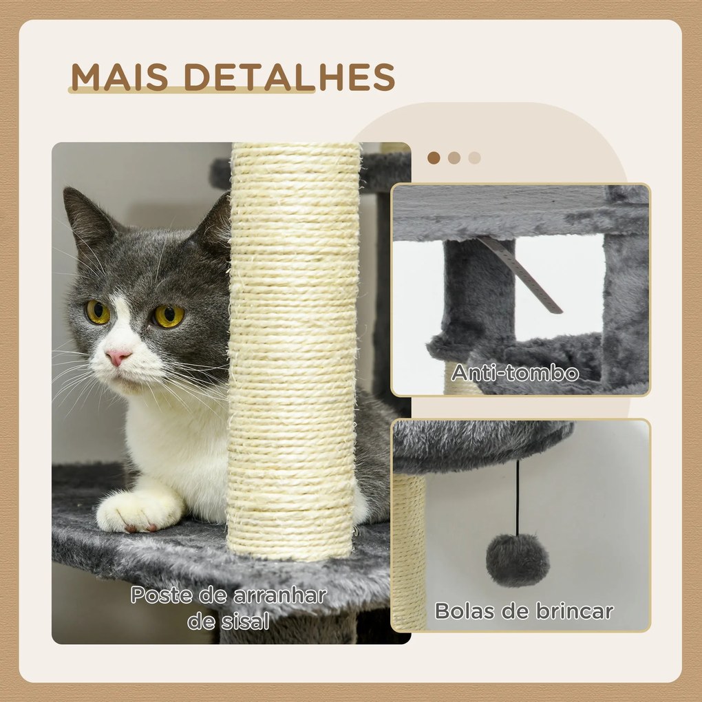 PawHut Arranhador para Gatos Grande 144 cm Torre para Gatos com Poste