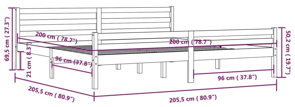 Estrutura de cama 200x200 cm madeira maciça preto