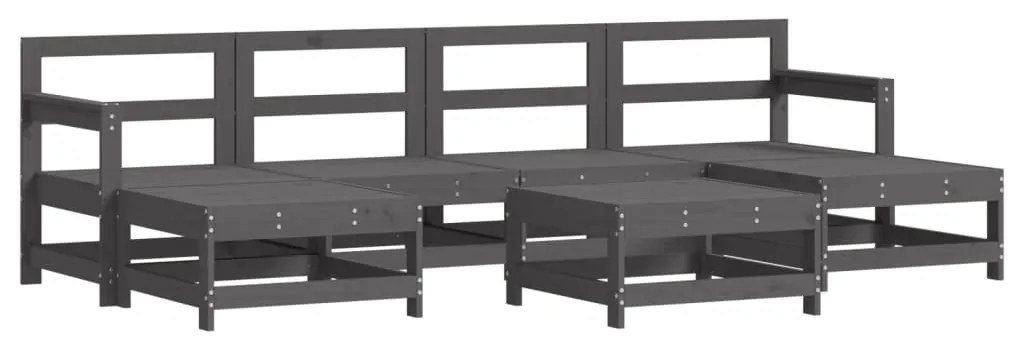 7 pcs conjunto lounge jardim c/ almofadões madeira maciça cinza