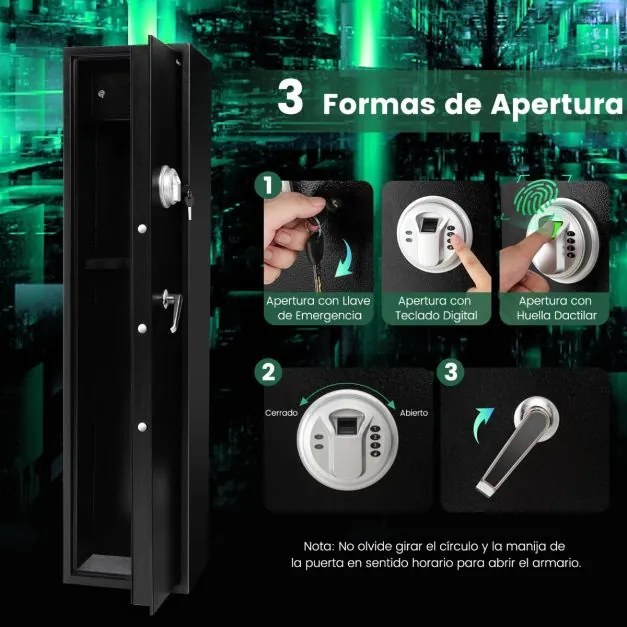 Cofre para 5 caçadeiras 35 × 30 × 145 cm com Teclado digital Acesso rápido Impressão digital Preto