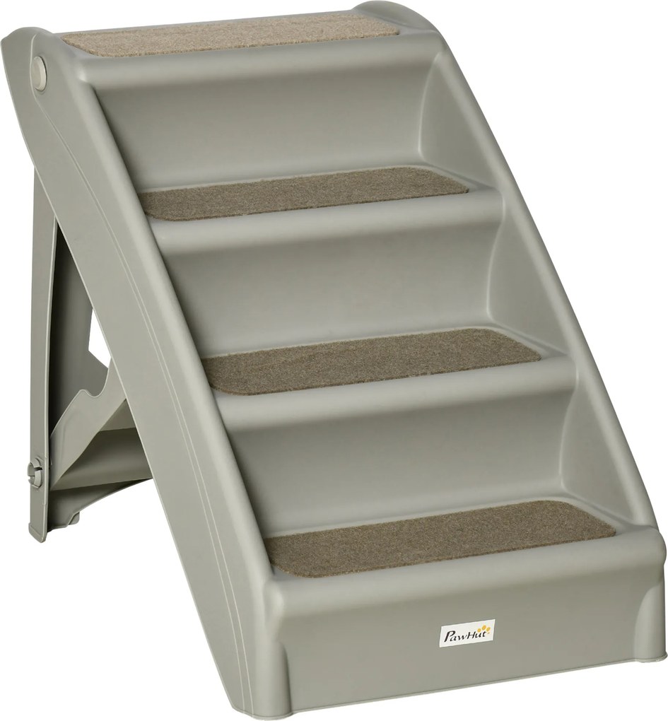 Escada Dobrável para Animais de Estimação de 4 Degraus Portátil com Tapetes Antiderrapantes 62x38x49,5cm Cinza