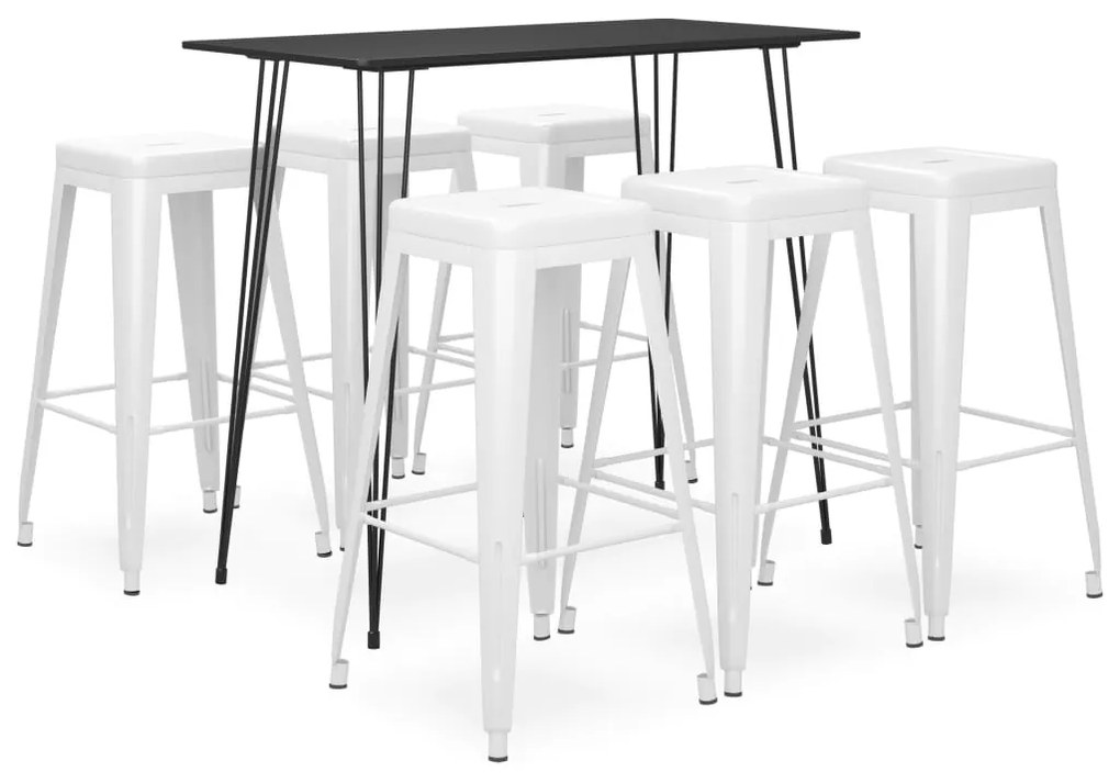 vidaXL 7 pcs conjunto de bar preto e branco