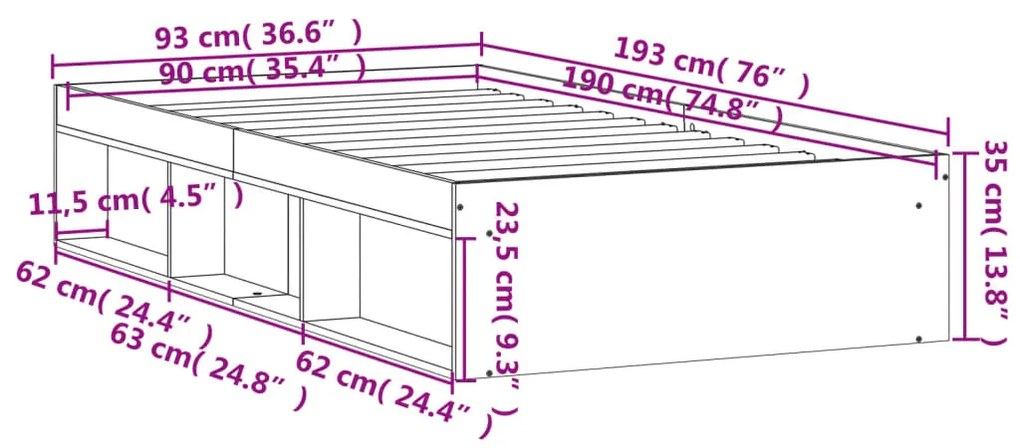 Estrutura de cama 90x190cm carvalho sonoma