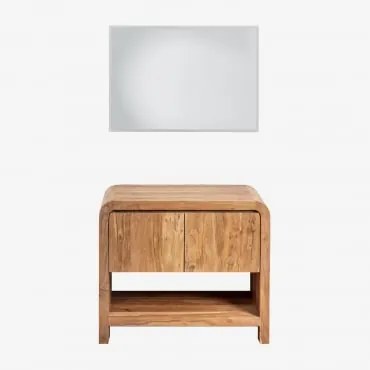 Conjunto De Móvel De Casa De Banho Em Madeira De Acácia Vacry Castanho Acácia & Sem Lavatório & Rectangular Led Y Antivaho - Sklum