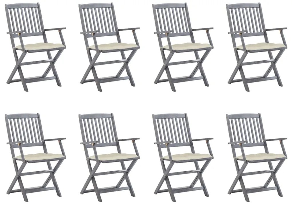 Cadeiras de exterior dobráveis 8pcs c/ almofadões acácia maciça