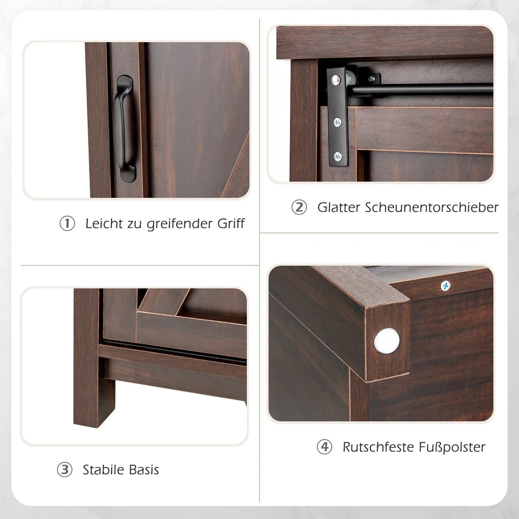 Aparador de madeira 80 x 40 x 82 cm para cozinha com portas de correr e 4 compartimentos cor castanho