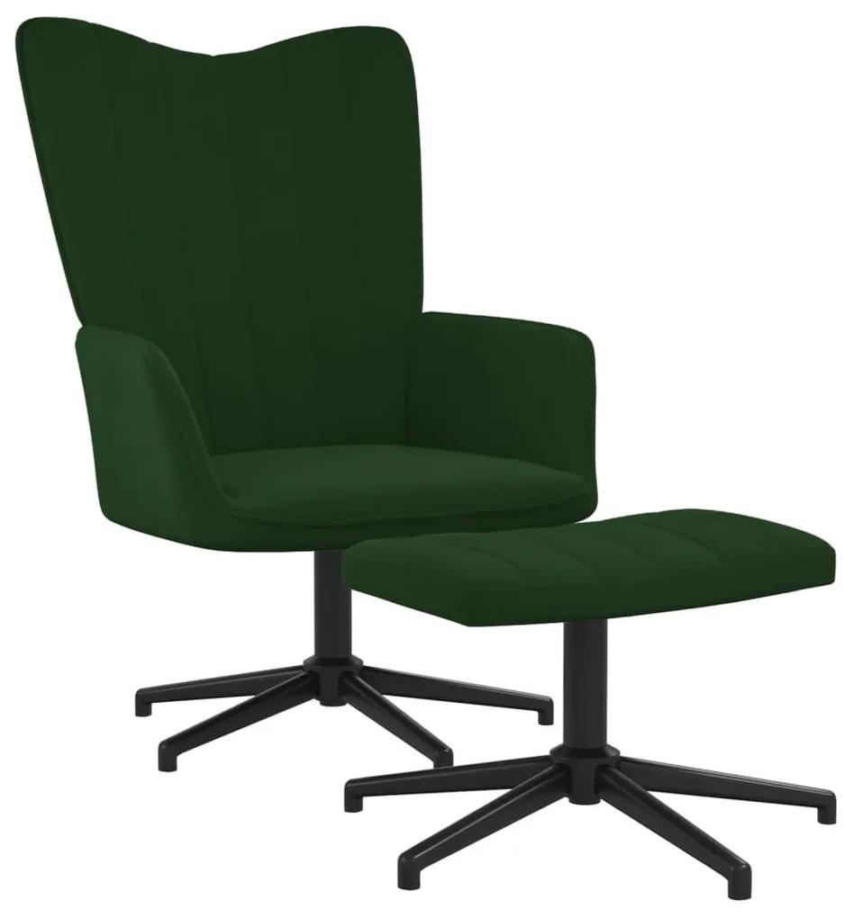 327712 vidaXL Cadeira de descanso com banco veludo verde-escuro